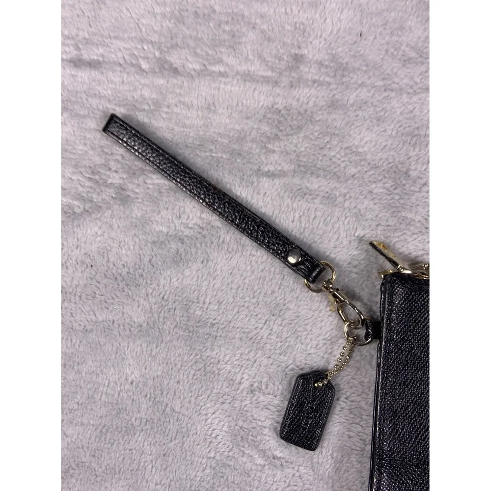 Coach Wristlet Wallet OS Black Leather Gold-tone Hardware Textured Exterior